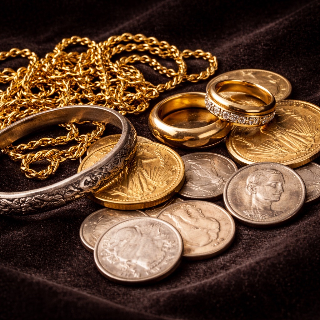 Gold and silver jewelry and coins we buy for cash